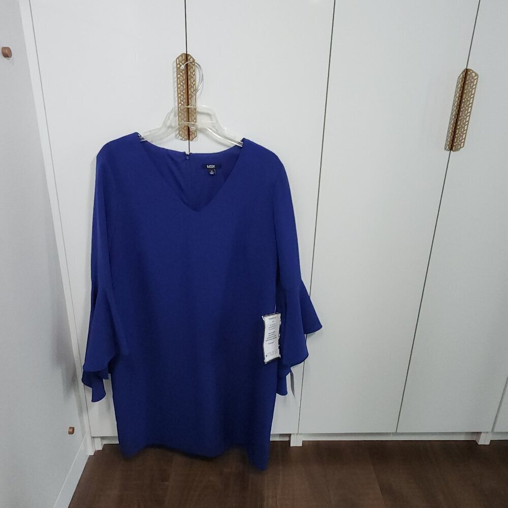 MSK Women's Knee-Length Bell Sleeve Dress Blue Women's Size 12
